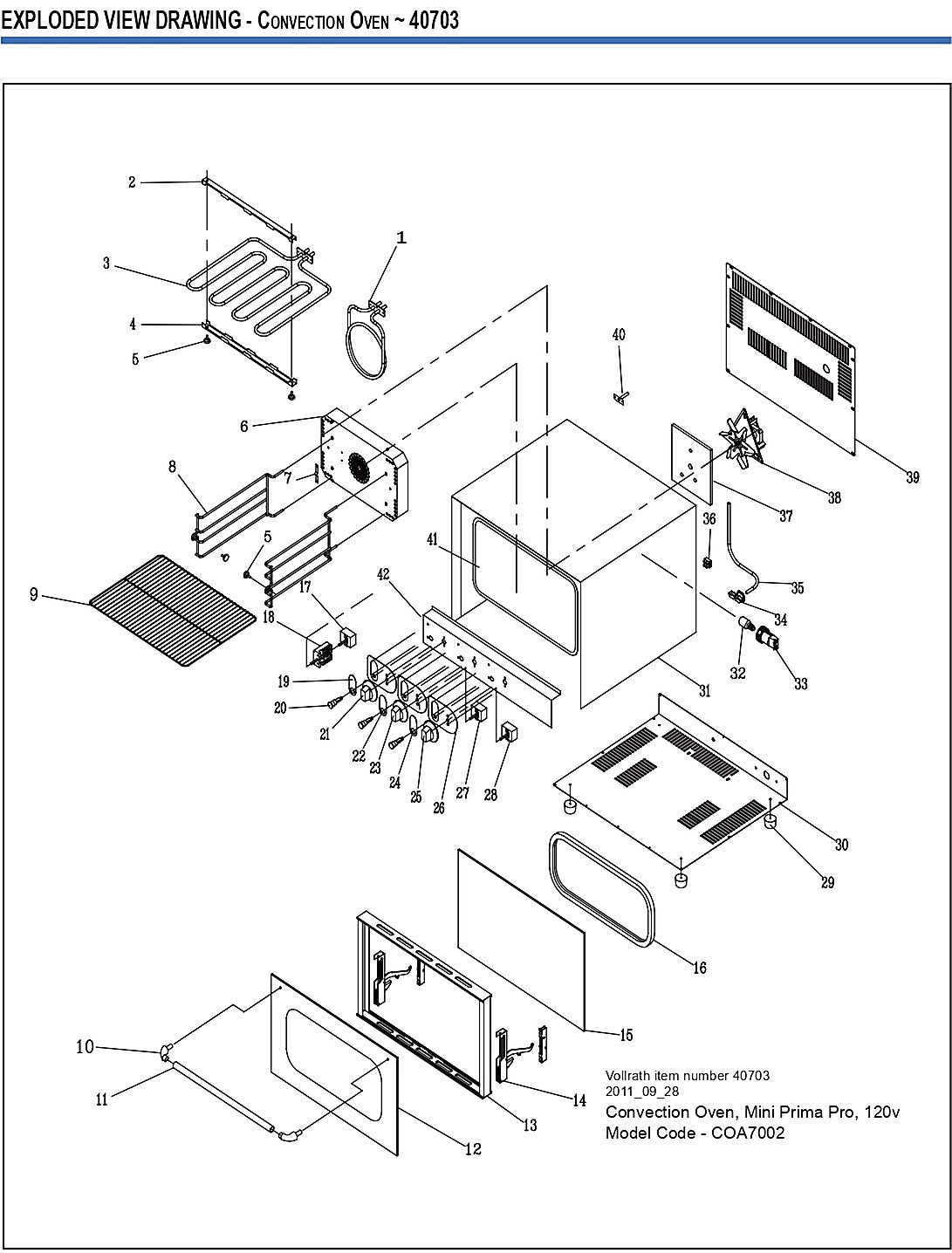 EXPLODED VIEW DRAWING - Convection Oven - 40703