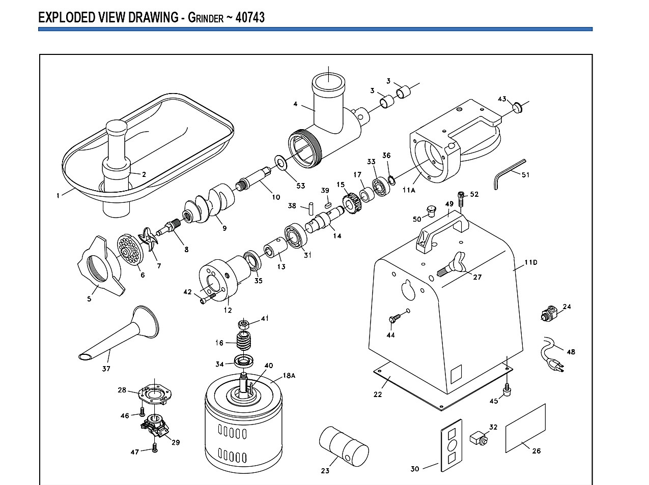 EXPLODED VIEW DRAWING - Grinder ~ 40743