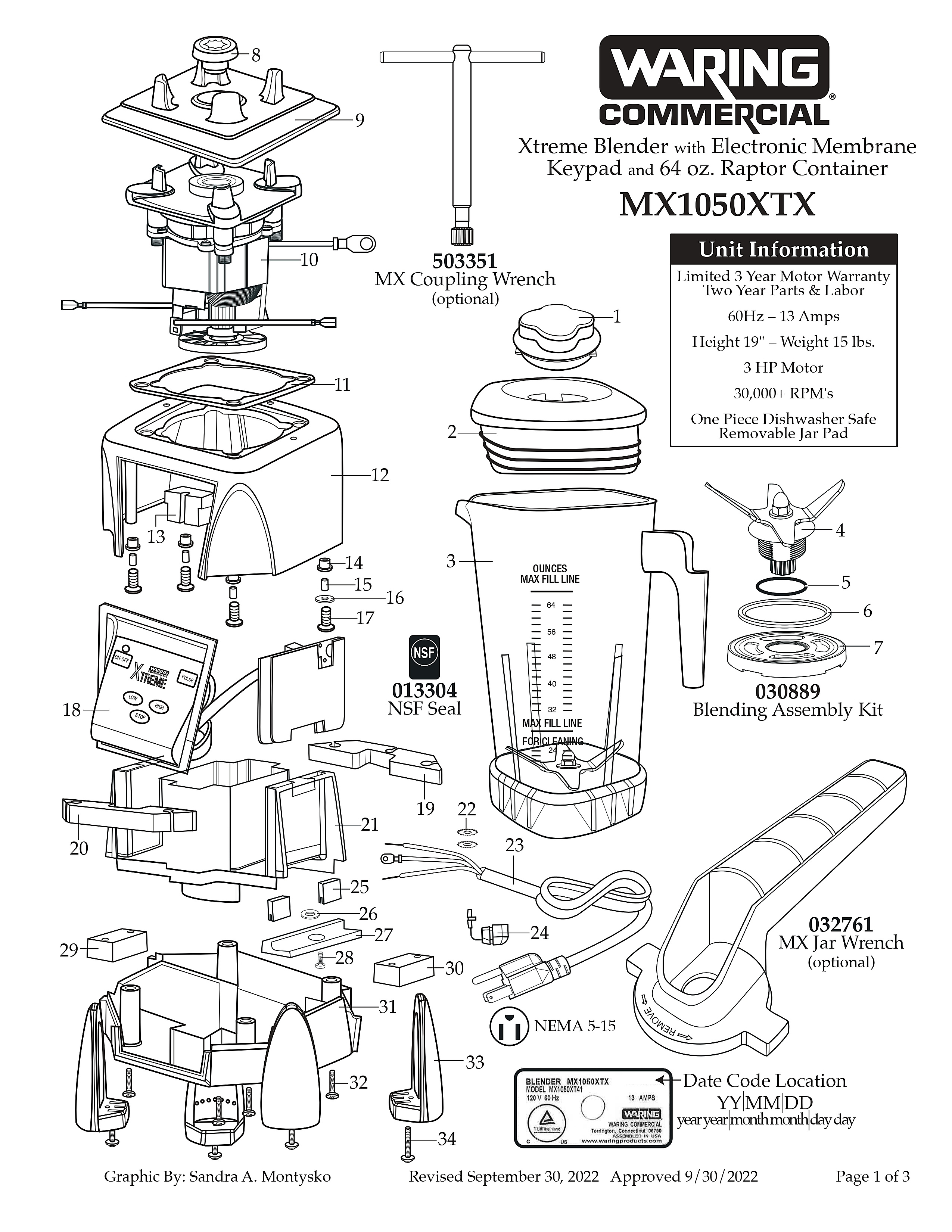 Xtreme Blender with Electronic Membrane Keypad and 64 oz. Raptor Container MX1050XTX