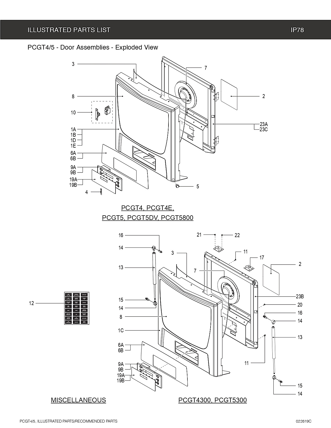 PCGT4/5 - Door Assemblies - Exploded View