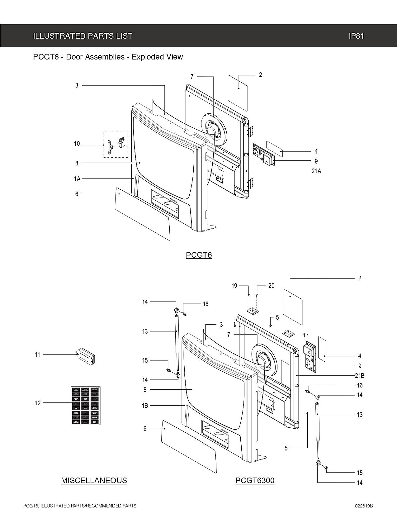 PCGT6 - Door Assemblies - Exploded View
