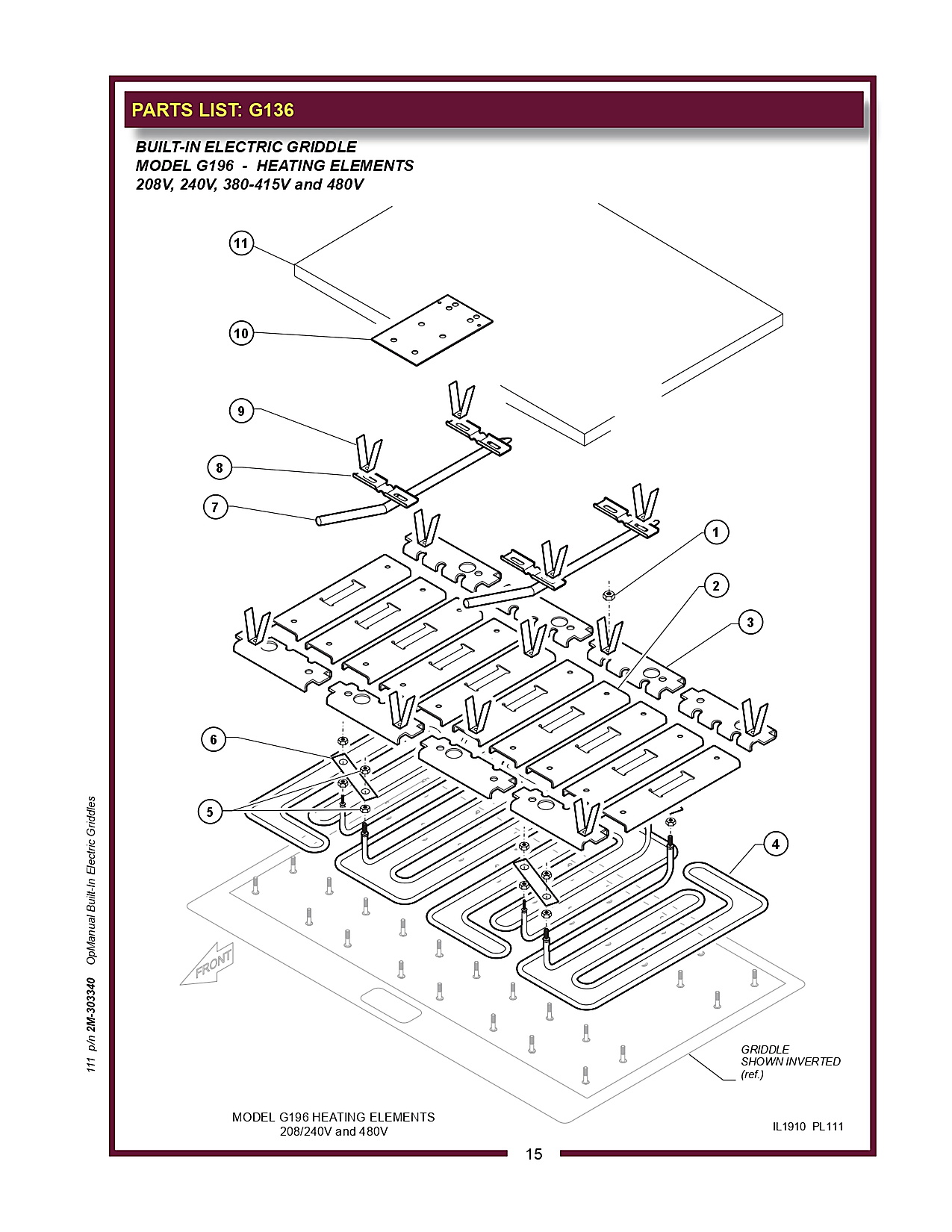 BUILT-IN ELECTRIC GRIDDLE MODEL G196 - HEATING ELEMENTS